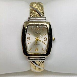 Studio gold tone women’s watch 25mm quartz analog cuff bracelet 6.5” running